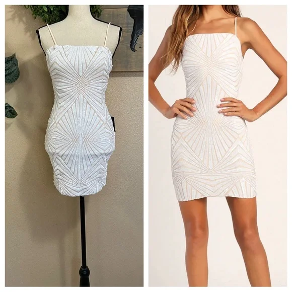 NWT Lulus Lost In Your Eyes White Sequin Bodycon Mini Dress - Picture 1 of 10